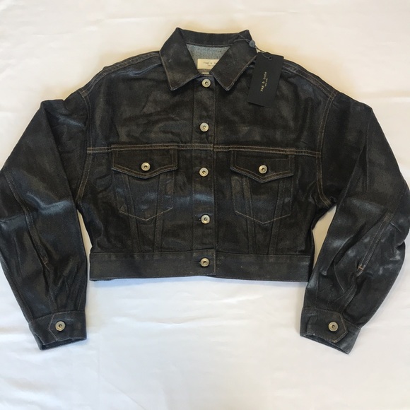Rag and Bone Cropped Denim Trucker Jacket Clear Coated Made in USA - Picture 7 of 15